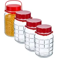 Alessandro XXL voedsel opslag container - 4x - glas - 3 liter - afsluitdop en hengsel - transparant/rood - Weckpotten - Opslagpotten - 16 x 24 cm