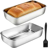Famanu – Broodbakvorm set van 2 van roestvrij staal met siliconen bakborstel, voor luchtig toastbrood en koningcake, 33 cm x 15 cm, eenvoudig te reinigen en vaatwasmachinebestendig