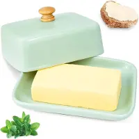 Famanu – Keramische botervloot in gletsjerblauw, elegante botervloot met deksel voor 250 g boter, ideaal voor koelkast en ontbijttafel
