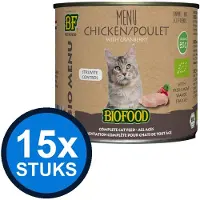BF Petfood 15x Biofood - Organic kat kip menu blik 200gr - Kattenvoer Natvoer - 200 g