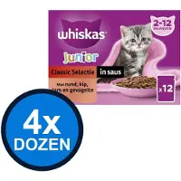 Whiskas 4x - 2-12M Pouch Junior Saus Classic Selectie Multipack (12x85g) - Kattenvoer Natvoer - 1.02 kg