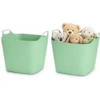 Excellent houseware Flexibele emmer - 2x - groen - 15 liter - kunststof - vierkant - 30 x 29 cm