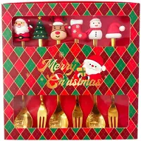 Clayre & Eef Dessert Bestek SET 6 Goudkleurig Metaal Kerst