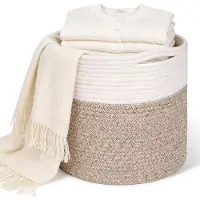 Famanu – Gevlochten katoenen wasmand met handgrepen, 30 x 30 cm, ideaal voor wasruimte en kinderkamer