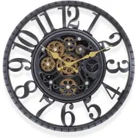 Famanu – Industriële wandklok met bewegende tandwielen, stoere vintage look, perfect voor woonkamer, kantoor en slaapkamer