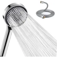Famanu – Hogedruk douchekop met slang van 2 m, waterbesparende handdouche met 5 straalsoorten, ronde douchekop van 120 mm in chroom