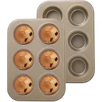 Famanu – Set van 2 bakvormen van koolstofstaal voor 6 muffins, antiaanbaklaag, geschikt voor muffins, cupcakes en cake