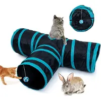Famanu – Opvouwbare kattentunnel, speelgoed voor kittens en puppy's, 3-weg tunnel, geschikt voor binnen en buiten, zwart ontwerp