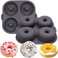 Famanu – Siliconen donutvormen voor Air Fryer, 1-delige set met 4 holtes, antiaanbaklaag, ideaal voor muffins en cake, vaatwasmachinebestendig in grijs
