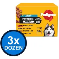 Pedigree 3x - Adult Protein+ in Gelei Pouch Multipack - Hondenvoer Natvoer - 12x85g