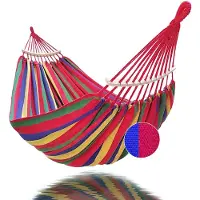 Famanu – Hangmat voor 2 personen, 220 x 160 cm, totale lengte 330 cm, belastbaar tot 300 kg, van canvas katoen, voor buiten en binnen, rood met stang