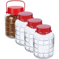 Alessandro XXL voedsel opslag container - 4x - glas - 2 liter - afsluitdop en hengsel - transparant/rood - Weckpotten - Opslagpotten - 14 x 21 cm