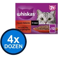 Whiskas 4x - 7+ Pouch Senior Saus Classic Selectie Multipack (12x85g) - Kattenvoer Natvoer - 1.02 kg