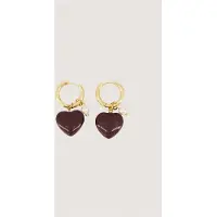 Zusss Earring With Heart And Pearl Resin / Metaal Dark Choco
