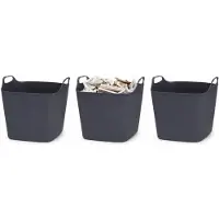 Excellent houseware Flexibele emmer - 3x - zwart - 15 liter - kunststof - vierkant - 37 x 30 cm