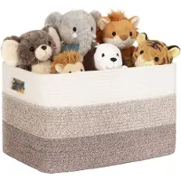 Famanu – Grote opbergmand van katoenkoord, 60L, multifunctionele mand voor speelgoed, dekens en kleding, gevlochten wasmand met handvatten, decoratief voor kinderkamer of woonkamer, bruin verloop