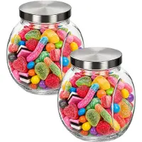 Alessandro Voorraadpot met deksel - 2x - glas - 16 x 16 cm - 1.4L - snoeppot - voedsel bewaren - koektrommel