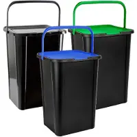 PlasticForte Recycling afvalbakken - set 3x - zwart/blauw/groen - 45L - 34 x 40 x 54 cm