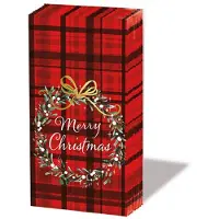 Ambiente - Papieren Zakdoeken - Christmas plaid red - 1 pakje = 10 zakdoeken - Kerstkrans - Rood zwart geruit - Tafeldecoratie - Decoupage - Aardigheidje - Bedankje - Geschenkenlaantje