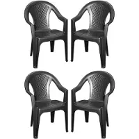 Pro Garden tuinstoel Como - 4x - zwart - kunststof - 56 x 55 x 83 cm - bijzet stoelen - stapelbare tuinstoelen - buiten