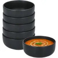 Secret De Gourmet Soepkommen Zanzibar - 6x - zwart - 15 x 6 cm - keramiek - kommetjes / schaaltjes - 480 ml