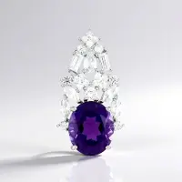Cavill - Zilveren Hanger Platina Verguld - 4,05 ct Ovale Zambia Amethist - 6,35 ct Zirkonia Cambodja - Elegante Dameshanger Luxe Sieraad