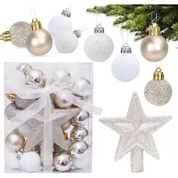 Famanu – Set van 30 kerstballen, 3 cm, kunststof kerstdecoratie, glitterende en matte ornamenten voor de kerstboom