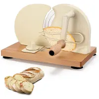 Famanu – Handmatige broodsnijmachine met houten frame en roestvrijstalen lemmet, instelbare snijdikte van 0-2 cm, ideaal voor gelijkmatige schijven