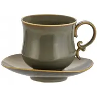 Marco polo Merkloos Elegante Porseleinen Kop en Schotel 400ml - Grijs Retro Stijl
