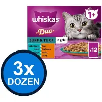 Whiskas 3x - 1+ Adult Surf & Turf Selectie Duo in Gelei Multipack - Kattenvoer Natvoer - 12x85g