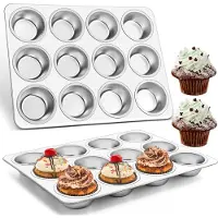 Famanu – Roestvrijstalen muffinvorm, set van 2 voor het bakken van muffins en cupcakes