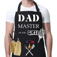 Famanu – Keukenschort voor heren, schort voor papa, zwart, waterdicht, schort met 2 zakken, chef-schort voor barbecue, feest, cadeaus voor mannen, vader, echtgenoot, vriend, opa