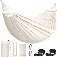 Famanu – Katoenen hangmat, zacht en ademend, 300 x 150 cm, met afneembare spreidstang en kussen, tot 300 kg draagkracht