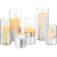 Famanu – Set van 6 glazen kaarsenhouders, verdikte grote houders voor stompkaarsen en drijvende bloemen, ideaal voor woondecoratie en tafeldecoratie