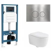 Qeramiq Dely Swirl Toiletset - inbouwreservoir Flush - 35mm zitting - metaal RVS bedieningsplaat - ronde knoppen - mat wit SW1026257/SW1448813/SW1000767/SW706194