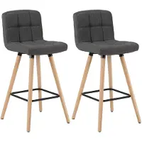 Dripio Barkruk Sutekh - Met hoge rugleuning - Linnen - Barstoelen - Ergonomisch - Zithoogte 70cm - Donkergrijs - Set van 2 - Keuken en bar