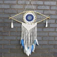 Ancient Wisdom Bescherming Dromenvanger - Grote Macramé Oog Wit/Blauw/Grijs