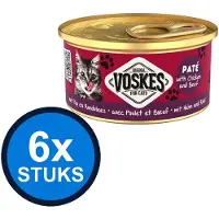 Voskes 6x Pate Kip & Rundvlees - Kattenvoer - Blik 85g