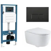 Qeramiq Dely Swirl Toiletset - inbouwreservoir Flush - 35mm zitting - metaal mat zwarte bedieningsplaat - rechthoekige knoppen - glans wit SW1026256/SW1448813/SW1159505/SW706193