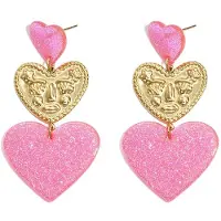Yehwang Statement oorbellen met glitter harten - Roze - Cadeau - Goudlief.nl