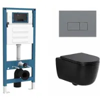 Qeramiq Dely Swirl Toiletset - inbouwreservoir Flush - 35mm zitting - kunststof licht grijs bedieningsplaat - rechthoekige knoppen - mat zwart SW1026258/SW1448813/SW1000769/SW1102375