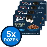 Felix 5x - Heerlijke Reepjes Vis Selectie in Jus - Kattenvoer Natvoer - 12x80g