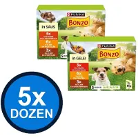 Bonzo 5x - In Gelei Mix Multipack (12x85g) - Hondenvoer Natvoer - 1.02 kg