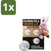 Duracell 1 x Knoopcelbatterijen 2016 4 stuks per verpakking - CR2016 Batterij - Lithium Knoopcel - Babyveilig Batterij - Kindveilige Batterij - Autosleutel Batterij