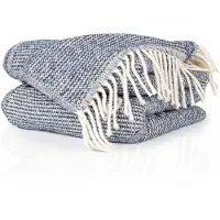 ANRO Emma Plaid Blauw 130x160 cm - Katoenmix - Met franjes