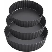 Famanu – Set van 3 bakvormen voor quiche en taart, 20/24/28 cm, met antiaanbaklaag en verwijderbare bodem, ronde hoge bakvormen voor de oven