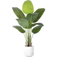 Famanu – Kunstmatige paradijsvogelplant 120 cm, grote nepplant met witte pot, 9 bananenbladeren, ideaal voor decoratie in kantoor, thuis en woonkamer