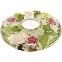 Gilde Waxinelichthouder met bloemen charlotta - glas - ovaal - 13x13x5