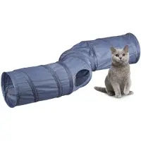 Famanu – Kattentunnel met 4 uitgangen, opvouwbare speeltunnel, S-vormig, polyester, grijs, 25 x 131,5 x 35 cm