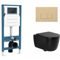 Qeramiq Dely Swirl Toiletset - inbouwreservoir Flush - 35mm zitting - kunststof beige bedieningsplaat - rechthoekige knoppen - mat zwart SW1026258/SW1448813/SW1000769/SW1102366